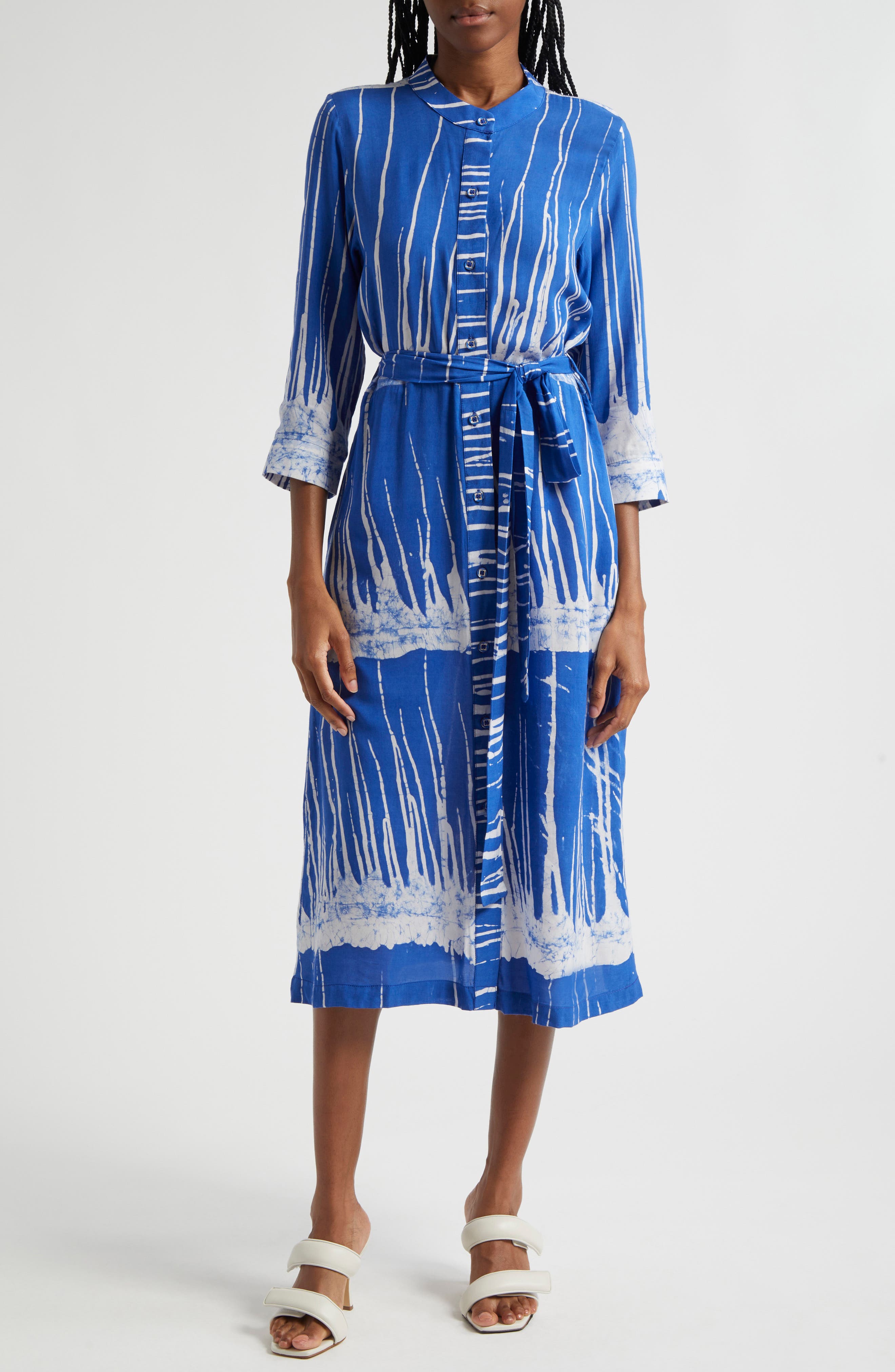 BUSAYO Kola Tie Belt Three-Quarter Sleeve Shirtdress