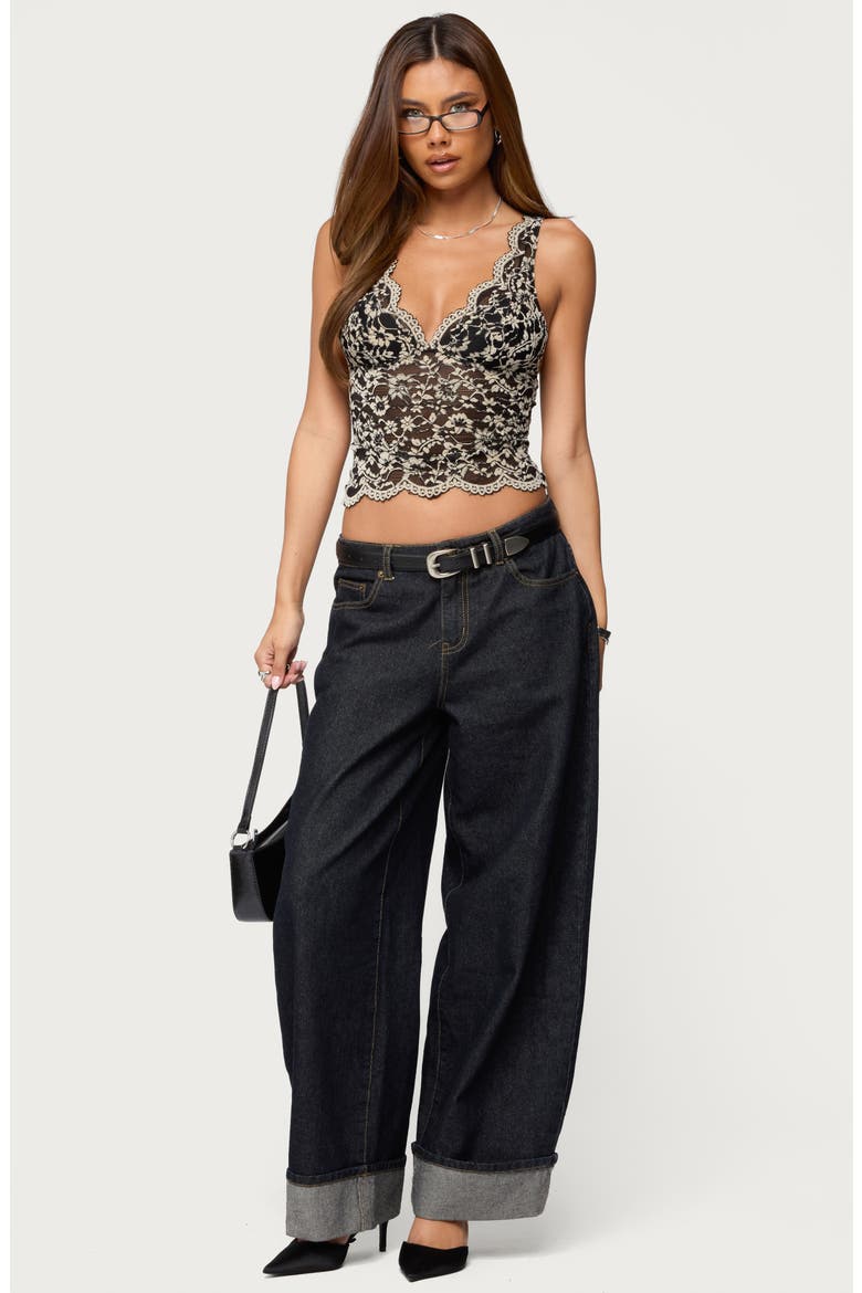 Araura Velvet Floral Sheer Crop Tank, Alternate, color, BLACK-AND-CREAM