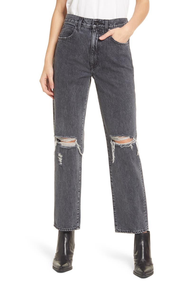 SLVRLAKE Women's Dylan Destroyed Straight Leg Jeans, Main, color, 