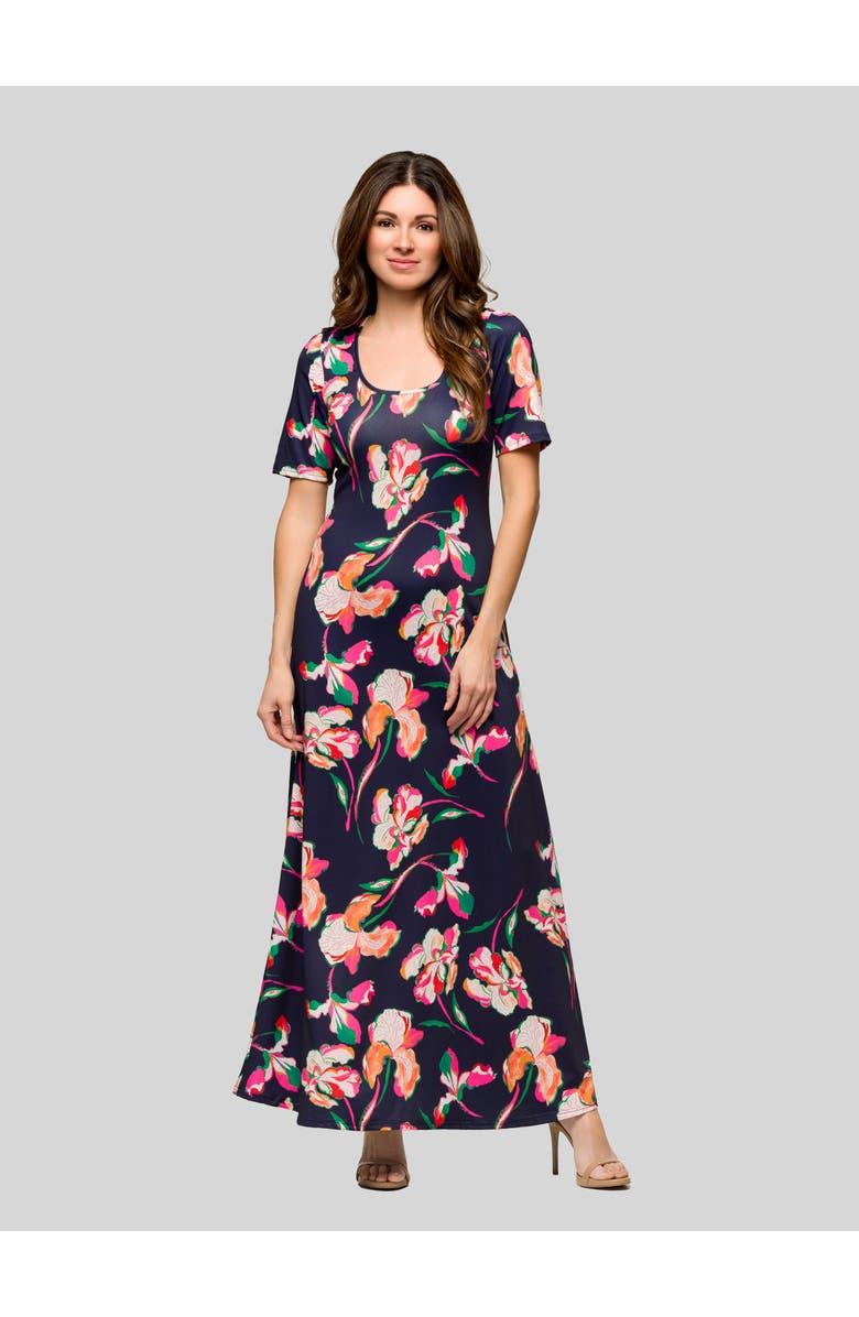 24seven Comfort Apparel V-Neck Sleeveless Maxi Dress with Belt, Main, color, Pink Multi