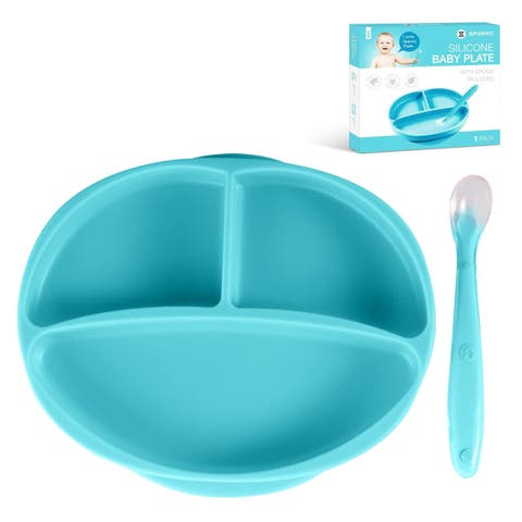 Silicone Suction Divided Plate and Spoon Toddler Training Self Feeding Set