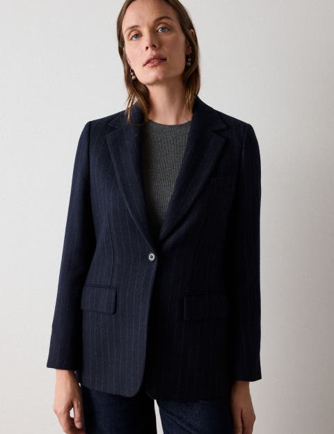 Pinstripe Wool Blend Blazer