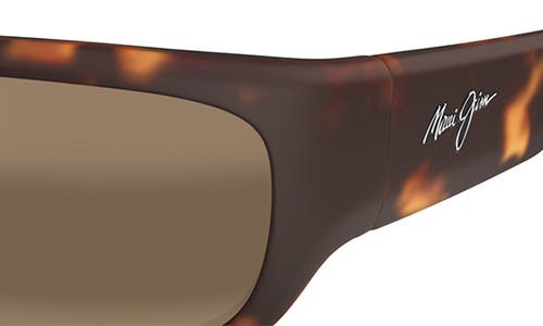 Maui Jim Mauklele 64mm Polarizedplus2® Wraparound Rectangular Sunglasses In Matte Dark Havana/bronze