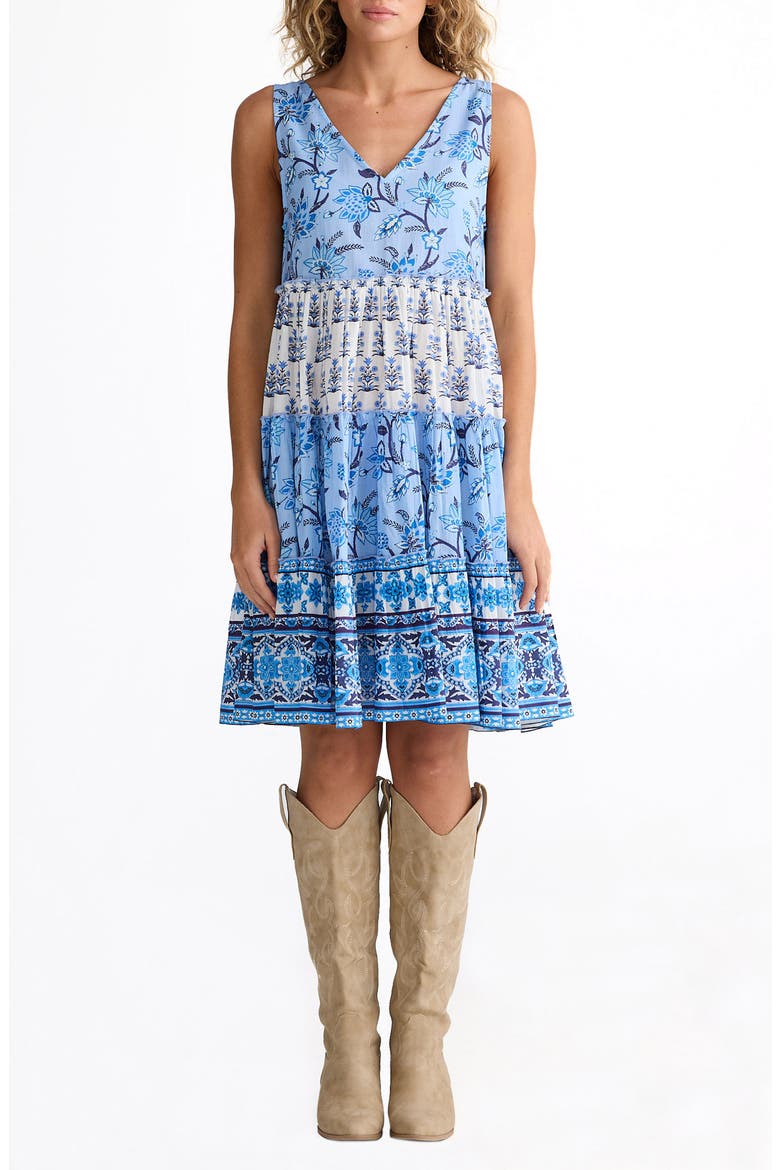 Lucky Charm Mixed Print Tiered Cotton Dress, Main, color, BLUEBERRY FIELDS