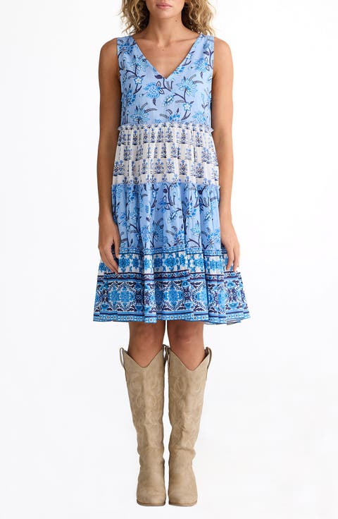 Lucky Charm Mixed Print Tiered Cotton Dress