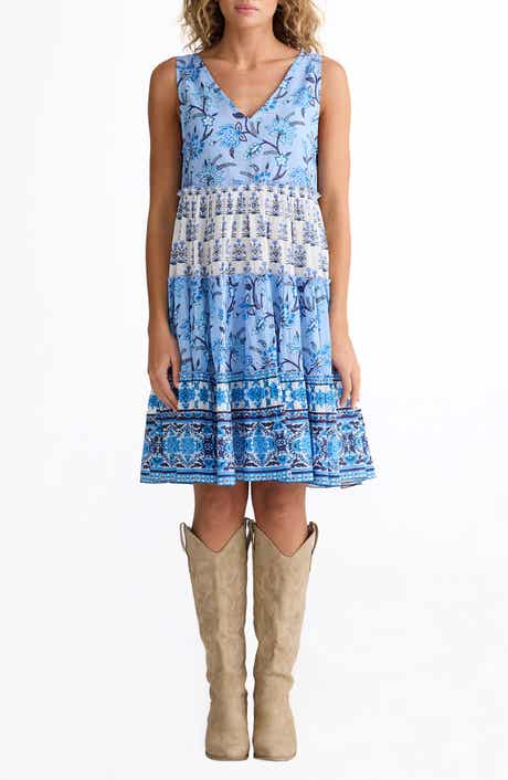 Lucky Charm Mixed Print Tiered Cotton Dress