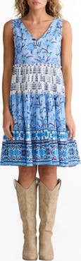 Talisman the Label Lucky Charm Mixed Print Tiered Cotton Dress
