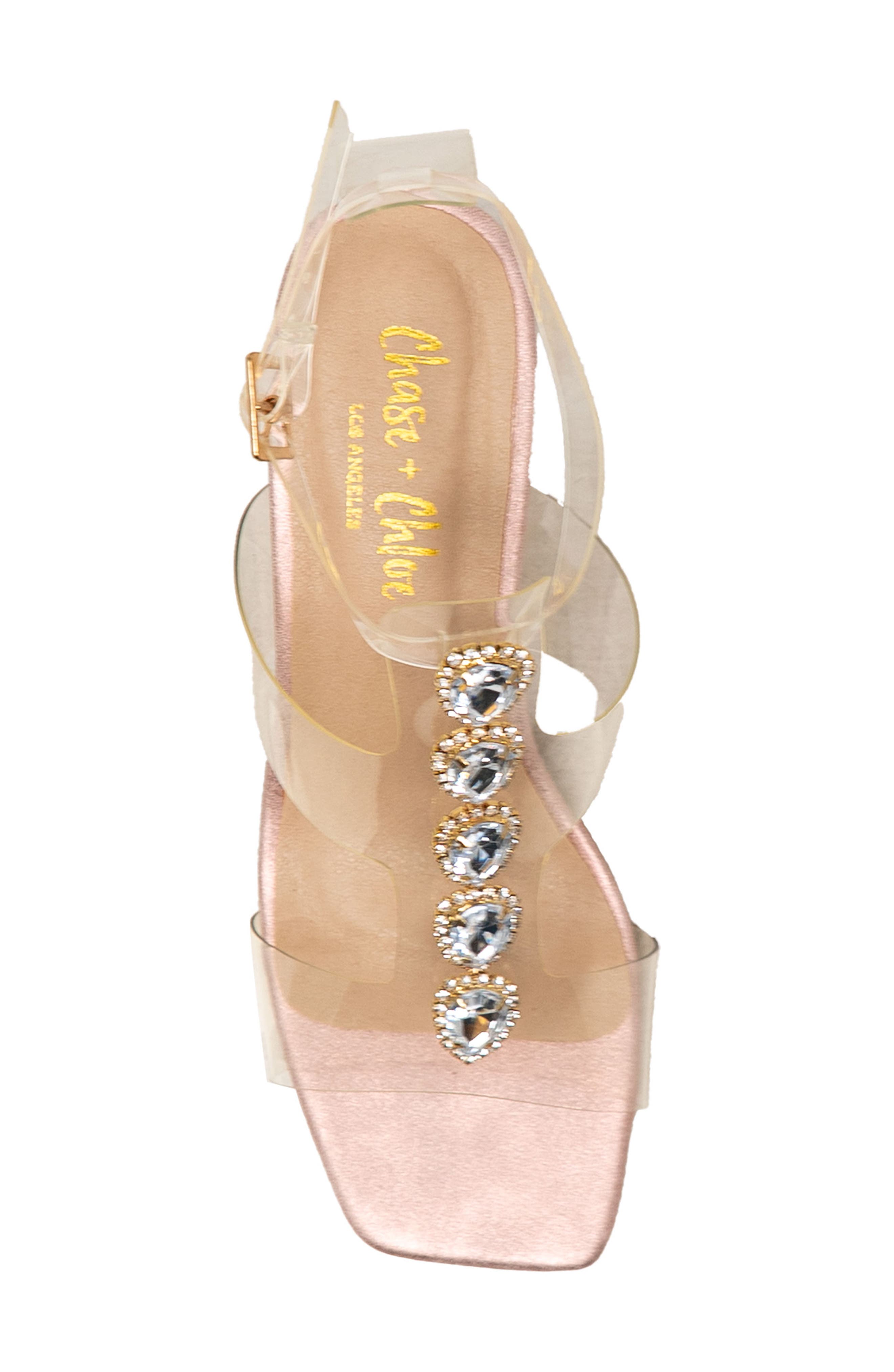 CHASE AND CHLOE Levine Rhinestone Embellished Clear Strap Sandal, Alternate, color, Pink Metallic