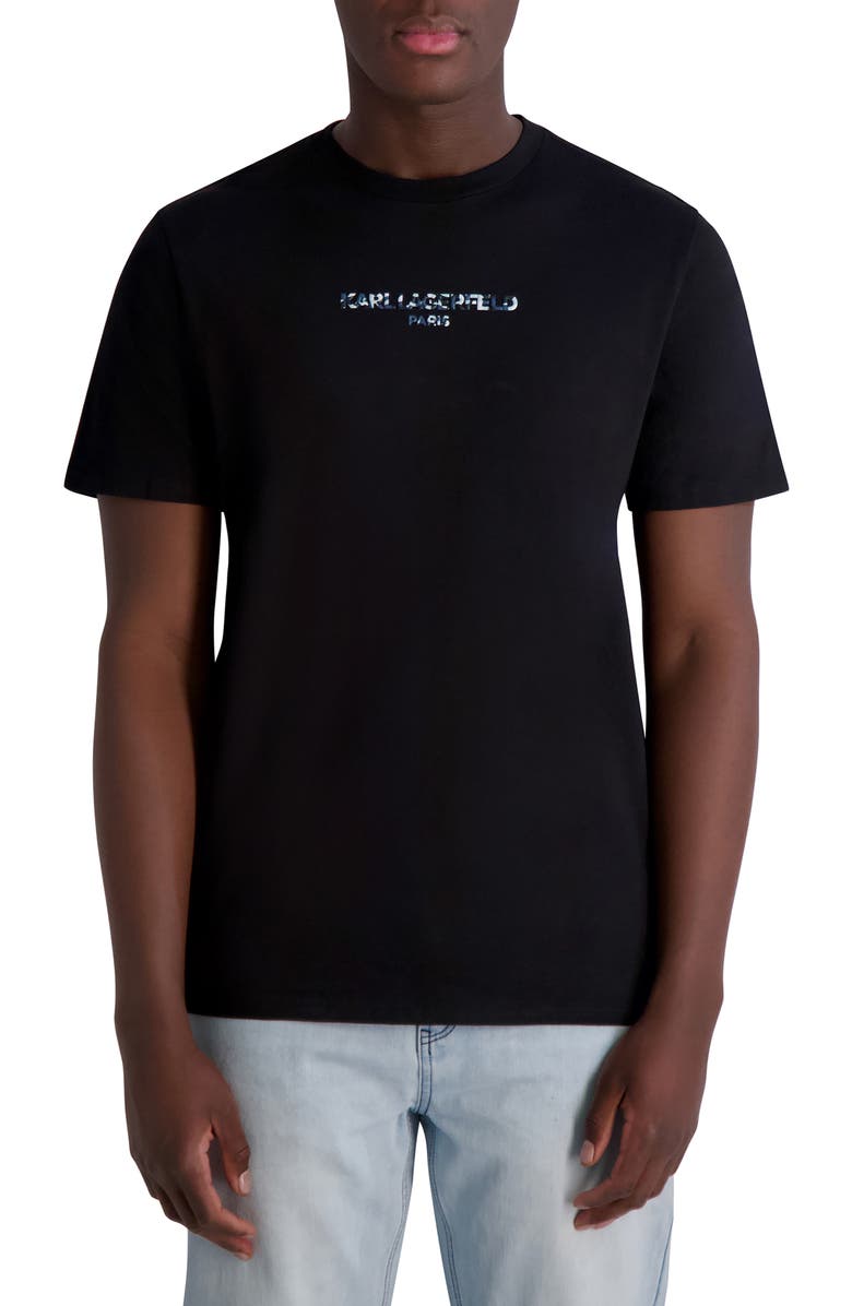 KARL LAGERFELD PARIS Camo Logo Graphic T-Shirt, Main, color, Black