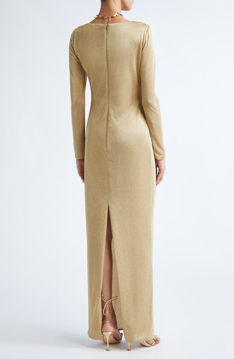 Oscar de la Renta Draped Long Sleeve Metallic Jersey Gown, Alternate, color, Gold