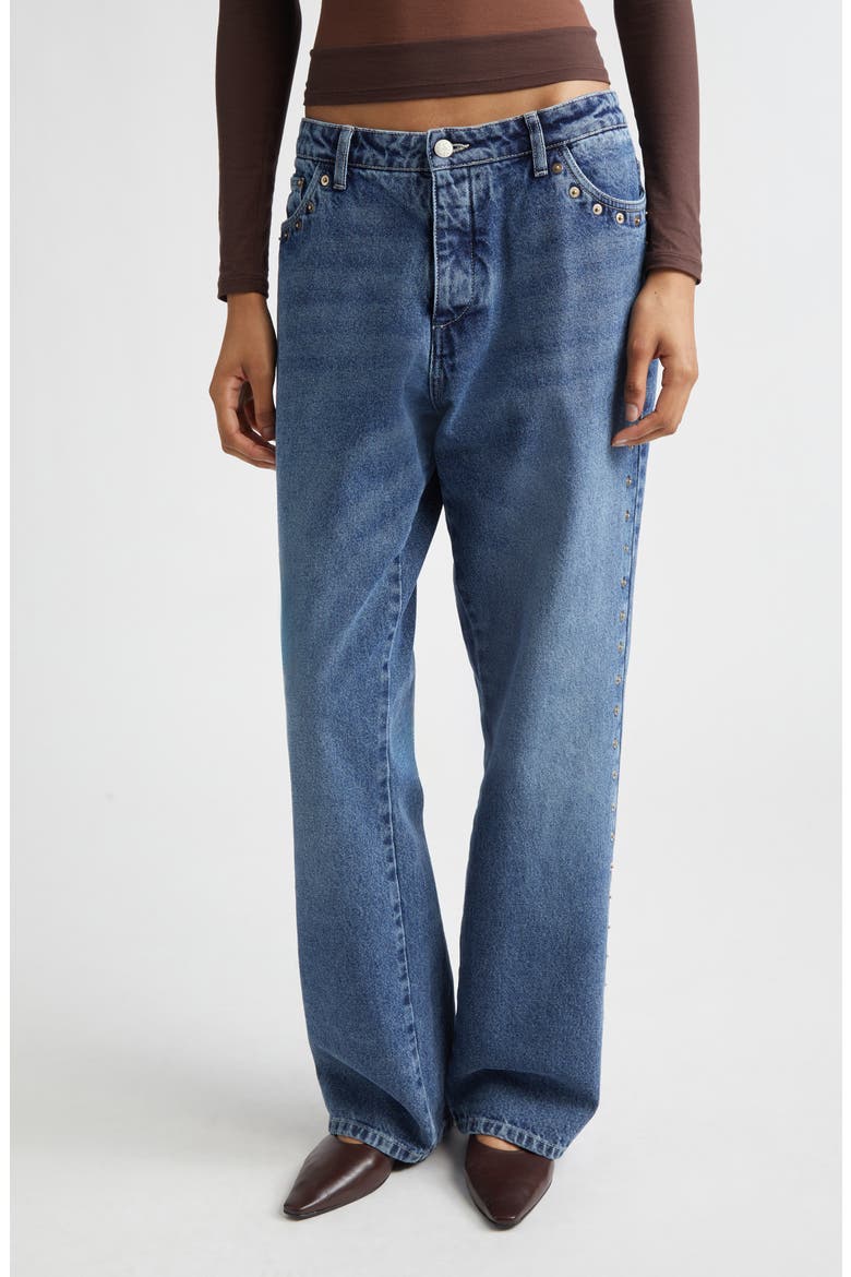 Crowd Rivet Studded Boyfriend Jeans, Main, color, DENIM