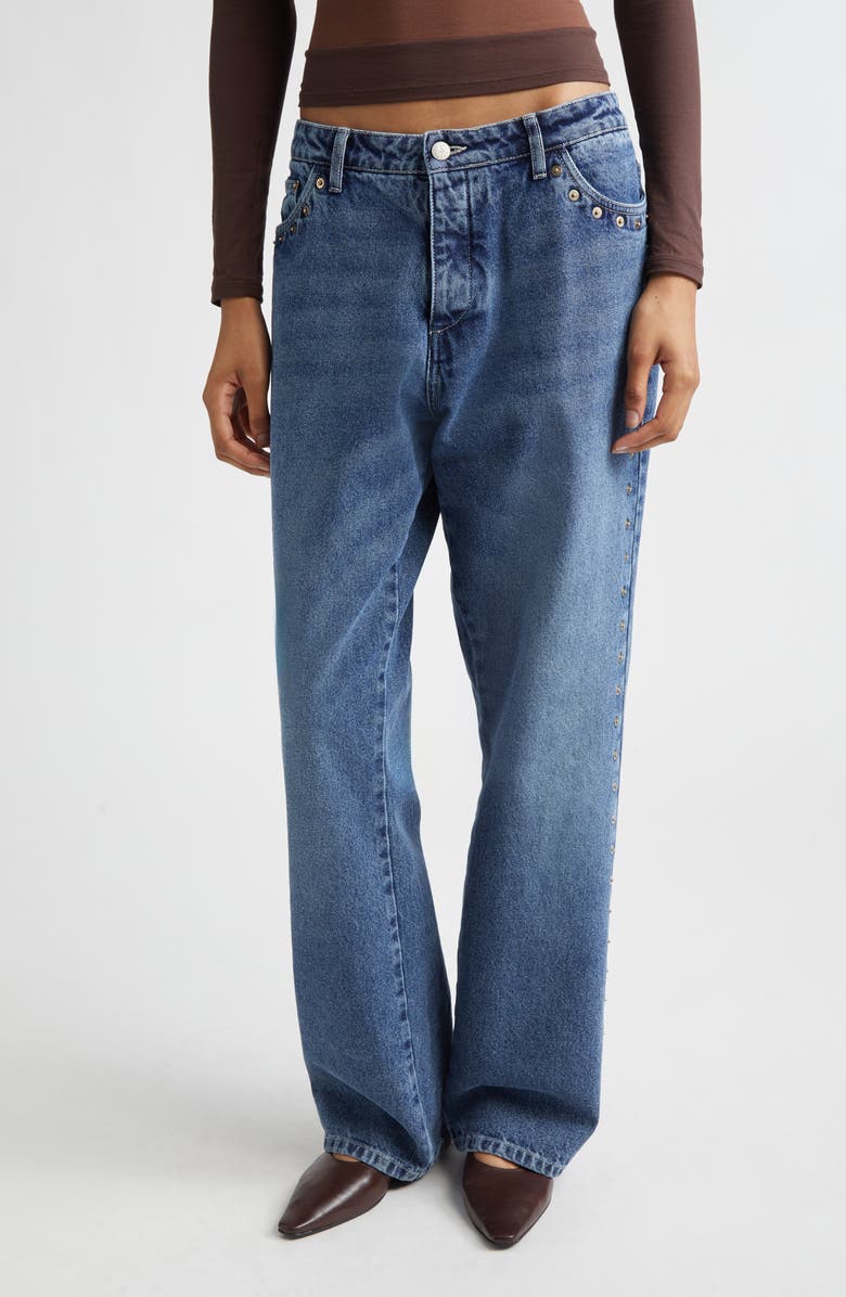 Paloma Wool Crowd Rivet Studded Boyfriend Jeans, Main, color, Denim