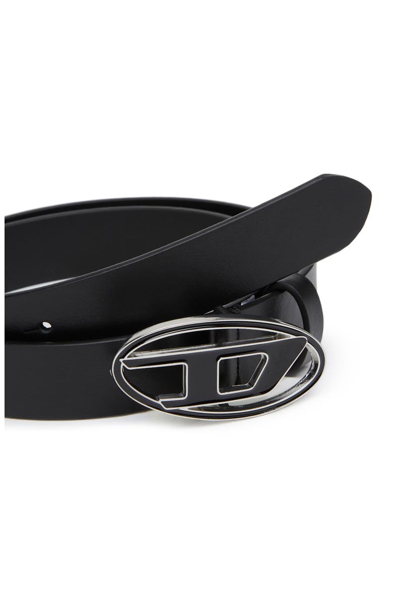 Oval D Buckle Leather Belt, Alternate, color, BLACK