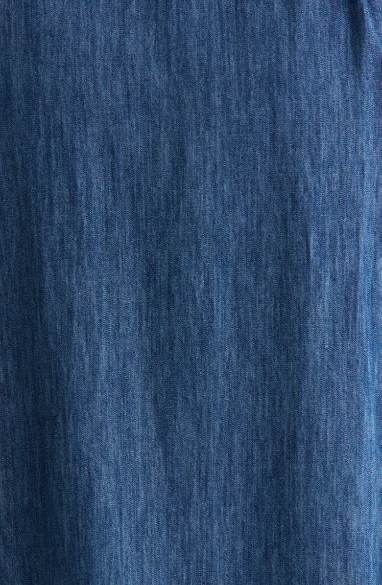 Caslon<sup>®</sup> Flutter Sleeve Tie Waist Denim Midi Dress, Alternate, color, Dark Wash