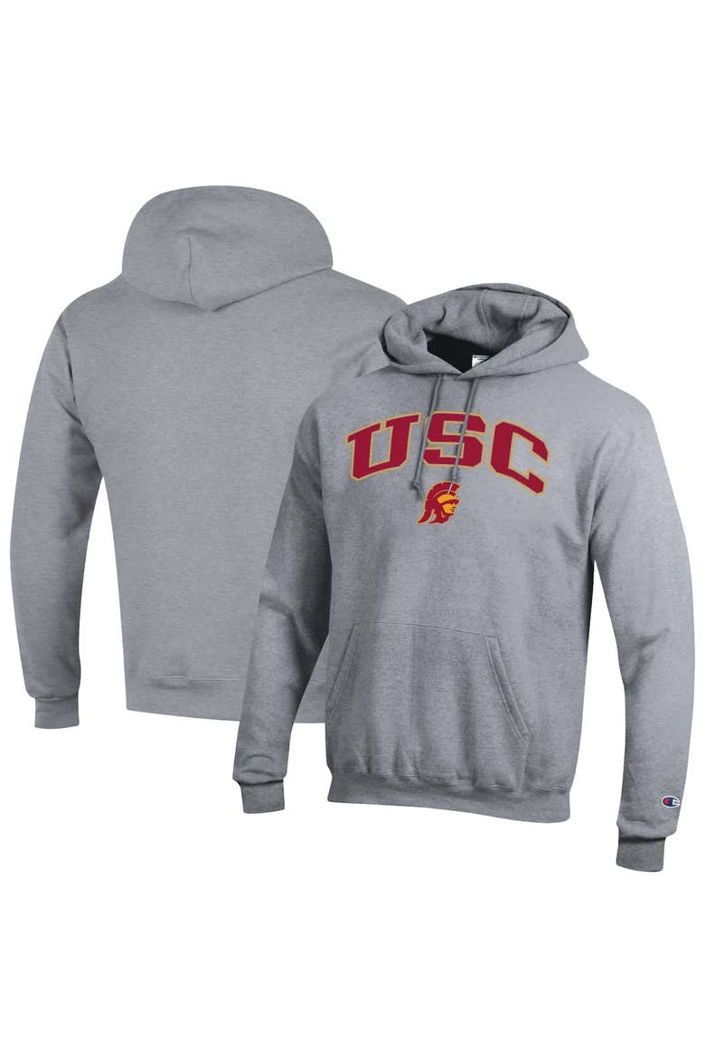 Men's Champion  Heather Gray USC Trojans Arch Over Logo Pullover Hoodie, Alternate, color, Heather Gray