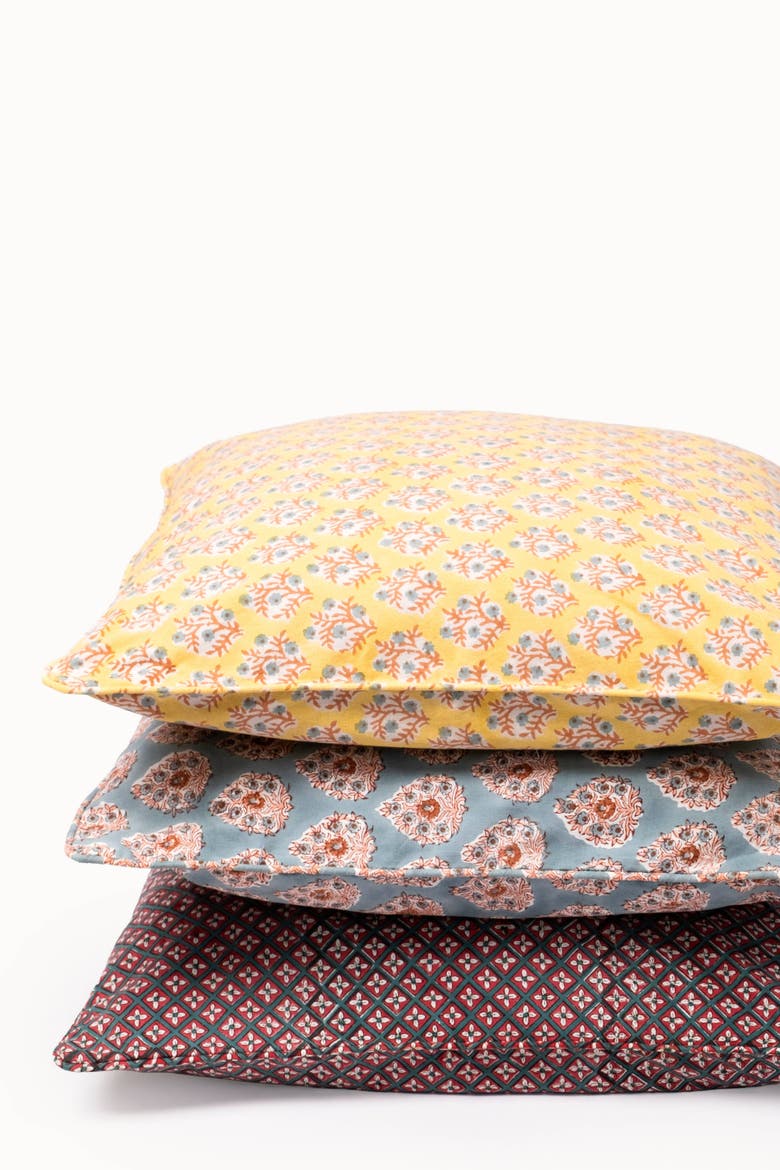 Mogra Piped Blockprint Pillow Cover, Alternate, color, Golden Yellow