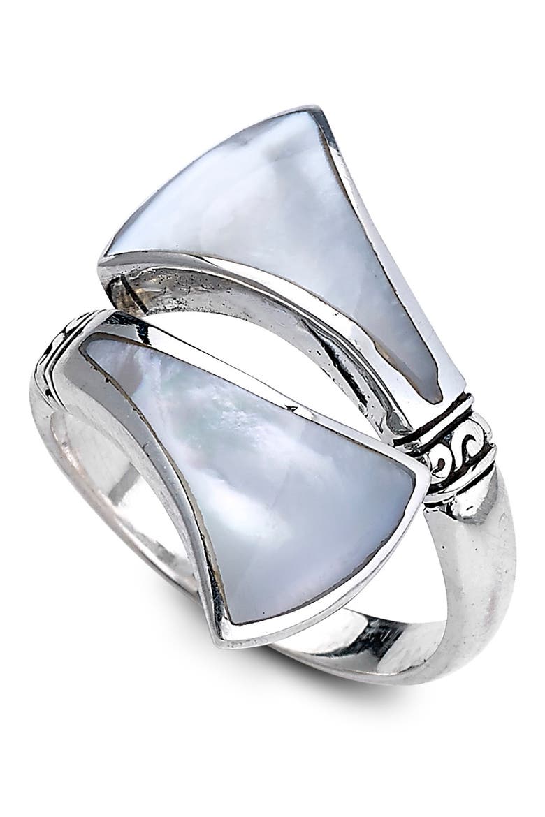Sterling Silver Bypass Mother of Pearl Ring, Main, color, WHITE