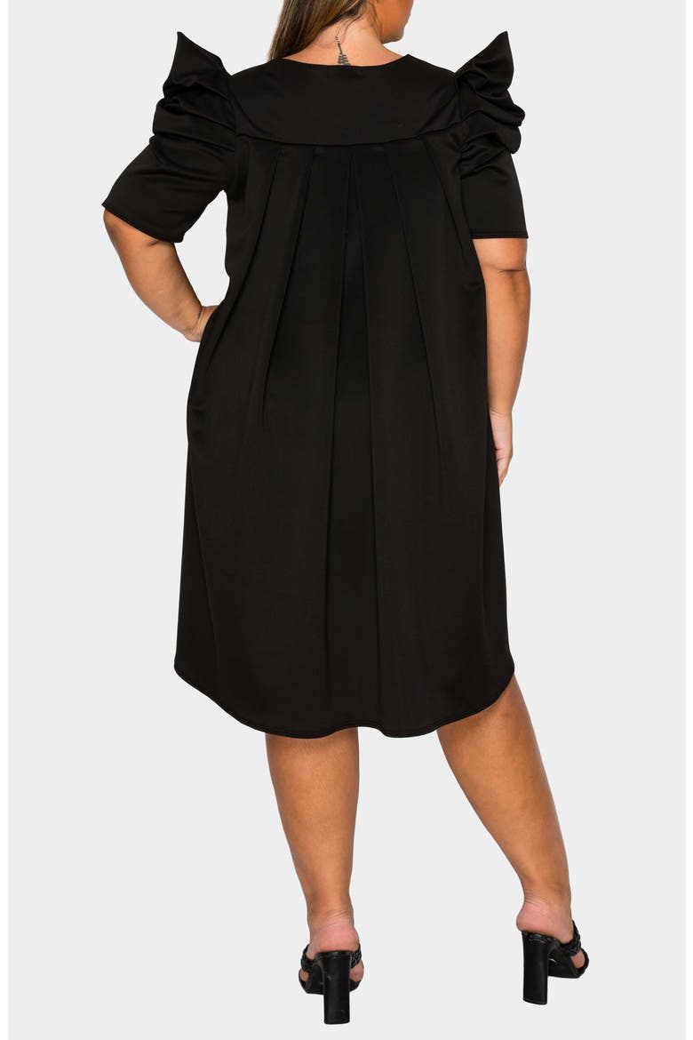Zaya Puff Sleeve Pleated Shift Dress, Alternate, color, BLACK