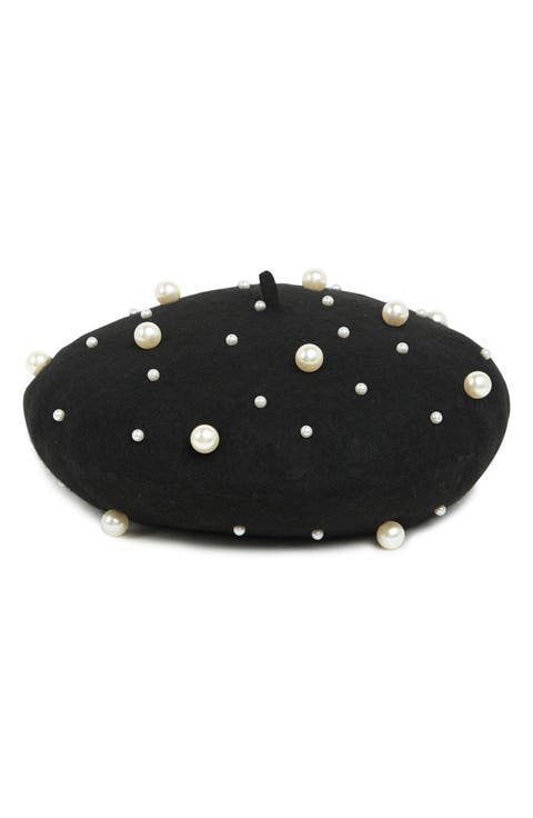 Imitation Pearl Wool Blend Beret