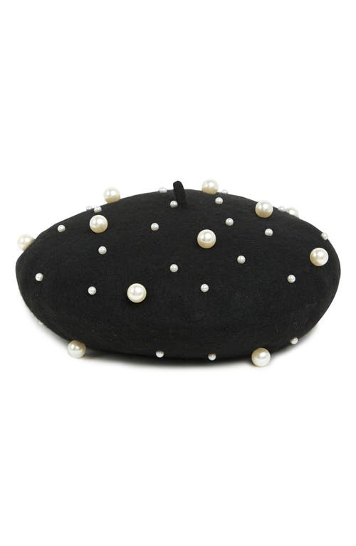 Tasha Imitation Pearl Wool Blend Beret in Black 