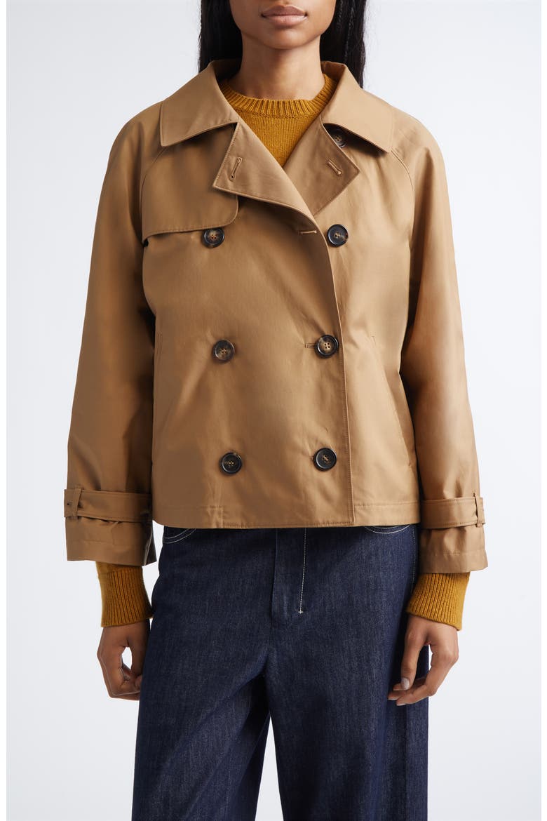Tesora Water Repellent Short Trench Coat, Main, color, BROWN