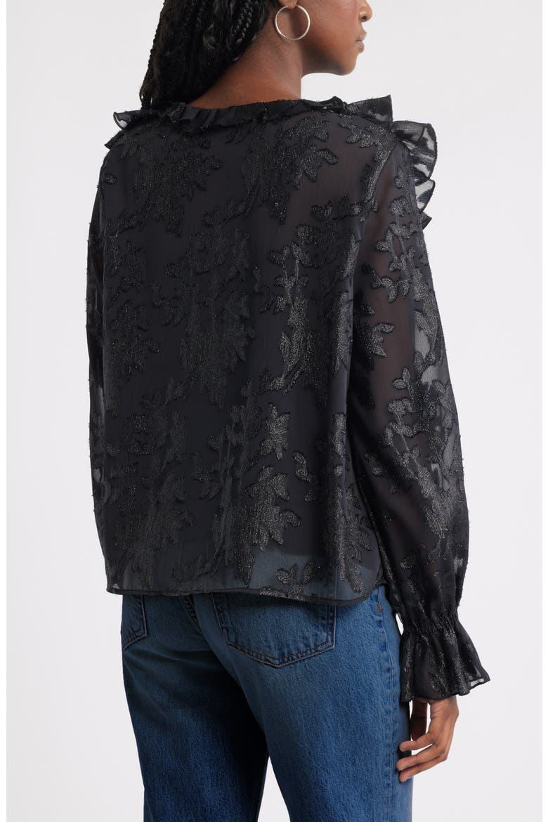 Ruffle Neck Chiffon Top, Alternate, color, BLACK