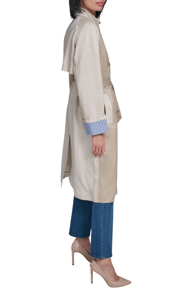 KARL LAGERFELD PARIS Two-Tone Cotton Blend Trench Coat, Alternate, color,