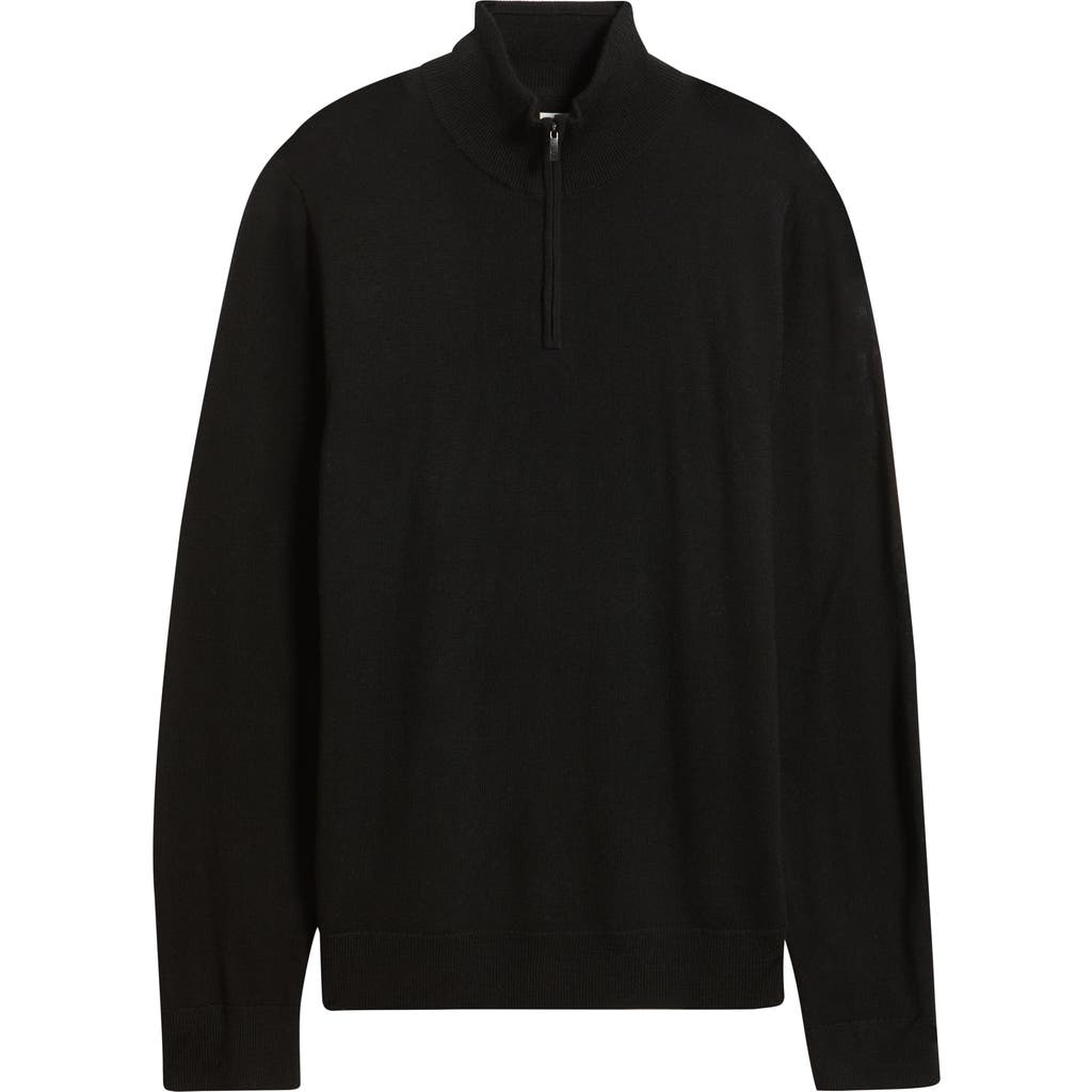 Nordstrom Washable Merino Wool Quarter Zip Sweater In Black