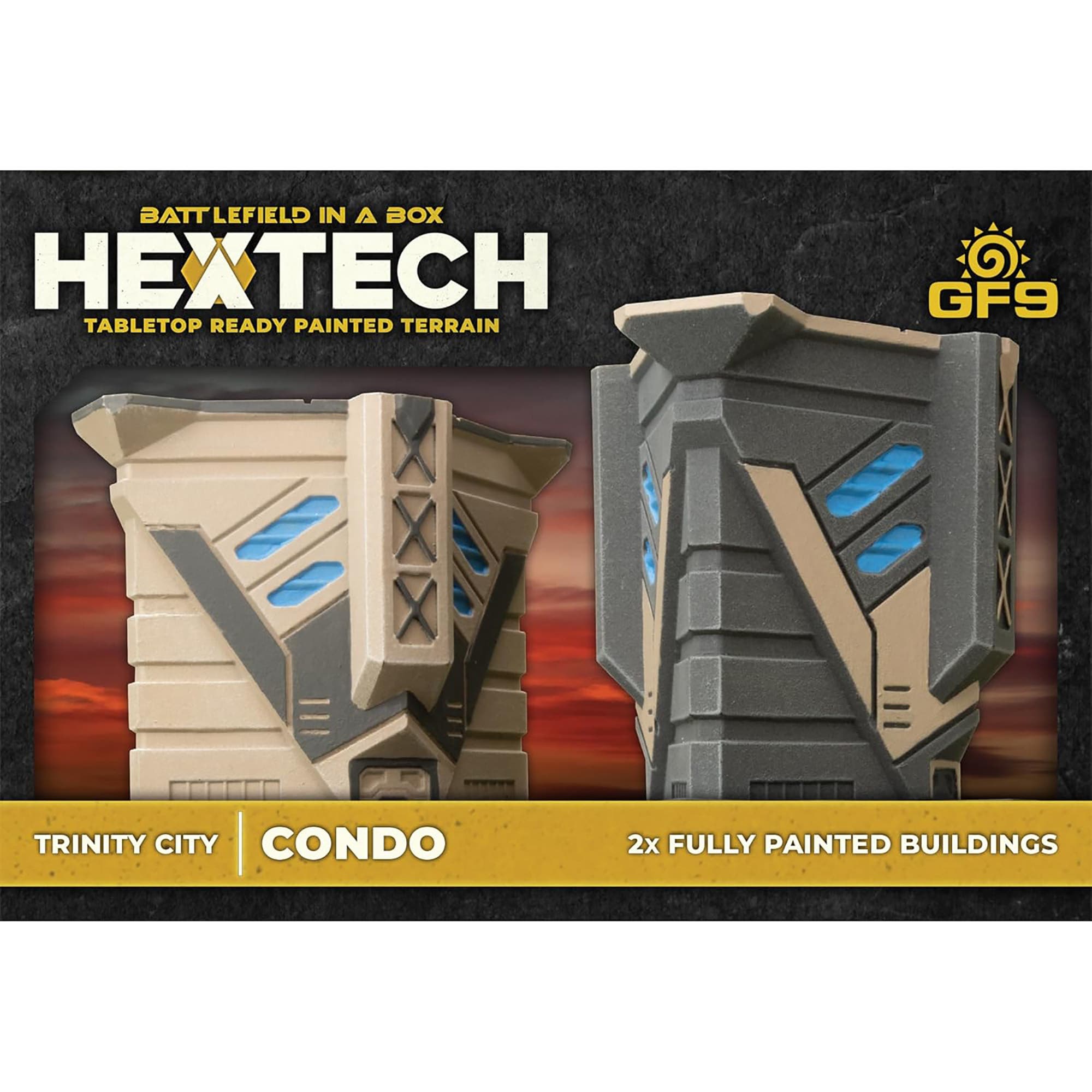 GF9 Hextech Trinity City Painted Condo Buildings, 2 Pieces in Multicolored 