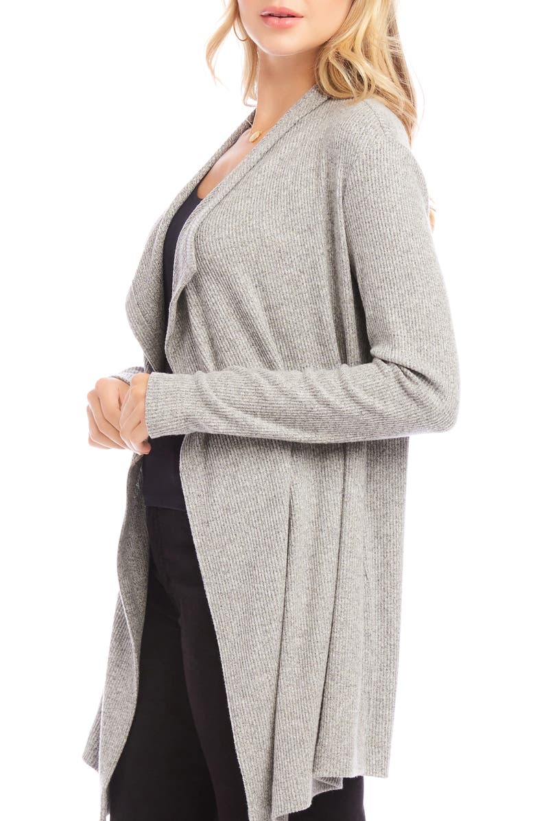 Karen Kane Drape Collar Rib Longline Cardigan, Alternate, color, Gray