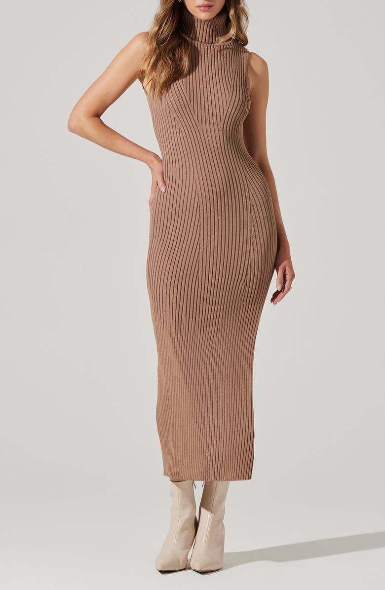 ASTR the Label Channary Rib Midi Sweater Dress, Alternate, color, Chestnut