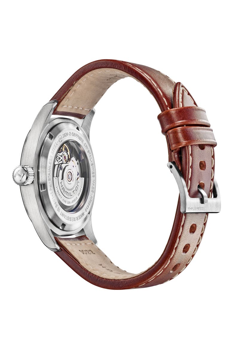 Khaki Field Automatic Leather Strap Watch, 42mm, Alternate, color, BROWN/ BLACK/ SILVER