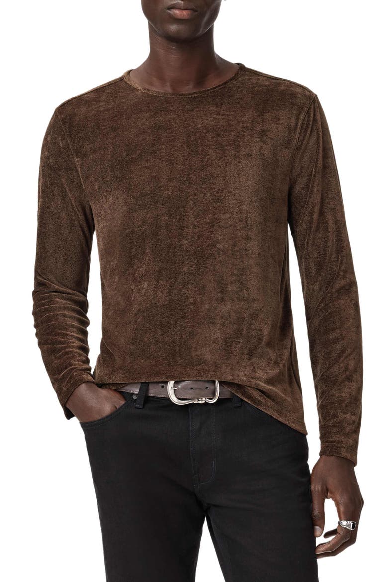 Sandro Long Sleeve Velvet Top, Main, color, DARK BROWN