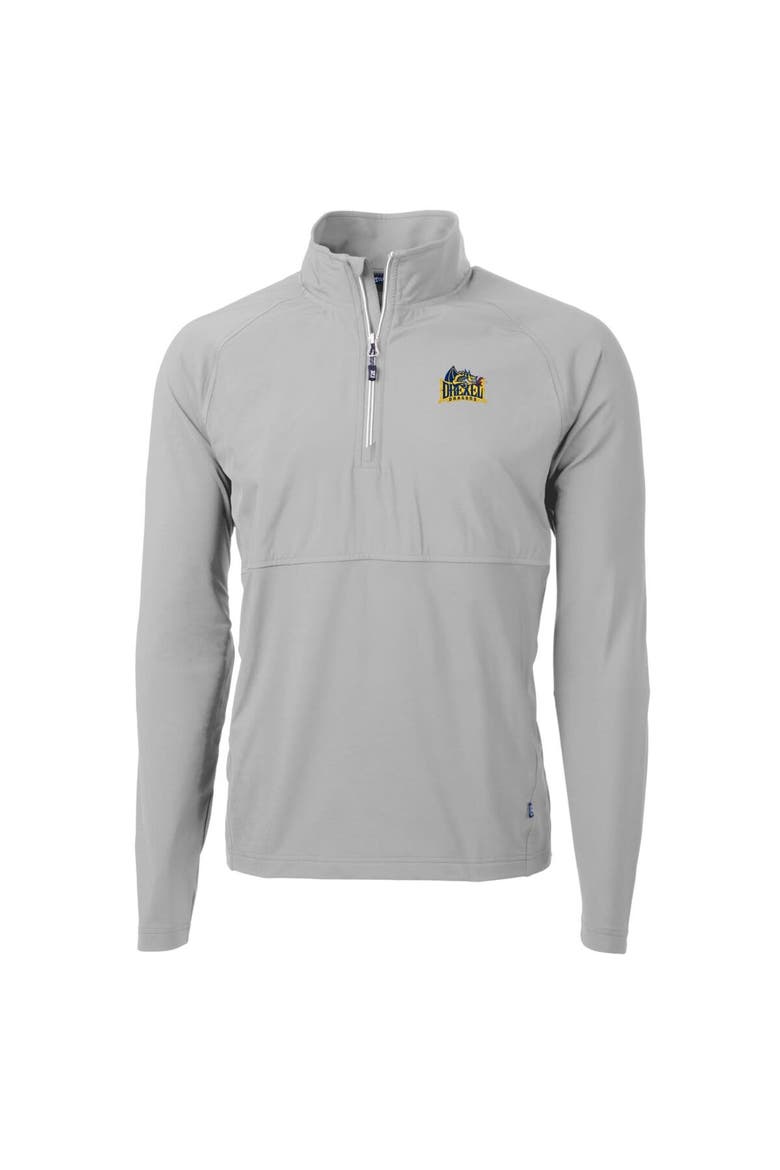 Men's Cutter & Buck Silver Drexel Dragons Adapt Eco Knit Hybrid Recycled Quarter-Zip Pullover Top, Main, color, Silver