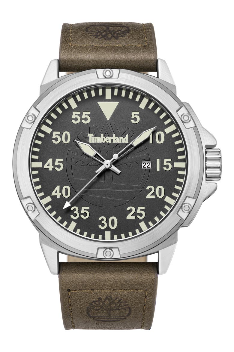 Classic Leather Strap Watch, 46mm, Main, color, DARK BROWN