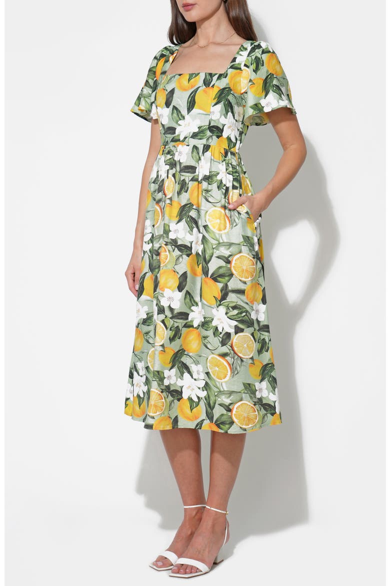 Kailany Lemon Fit-and-Flare Midi Dress, Alternate, color, CITRON LEMON