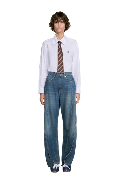 Wide-leg Topstitched Panel Jeans