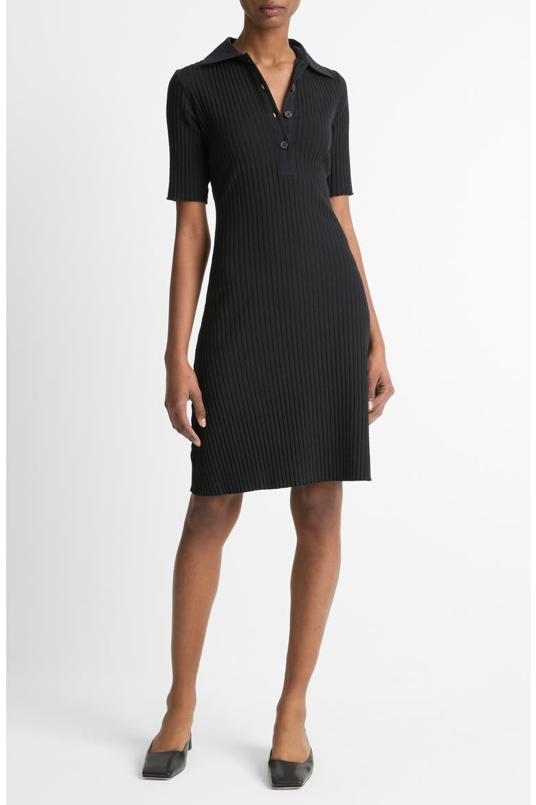 Rib Polo Dress, Main, color, BLACK