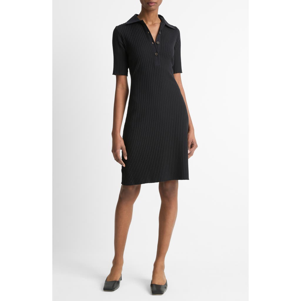 Shop Vince Rib Polo Dress In Black