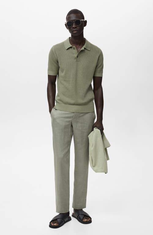 Mango Slim Fit Flat Front Linen Pants In Green