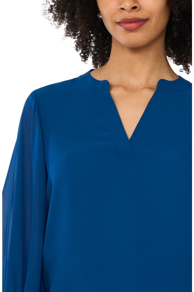 Ruffle Cuff Split Neck Top, Alternate, color, ESTATE BLUE