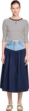 SANDRO Short striped tee with beaded collar