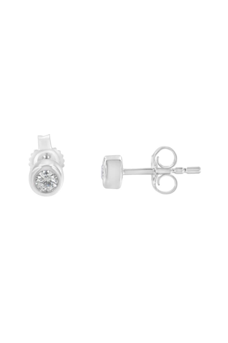 10K Gold 1/7 Ct Round Diamond Bezel- Stud Earrings, Alternate, color, White