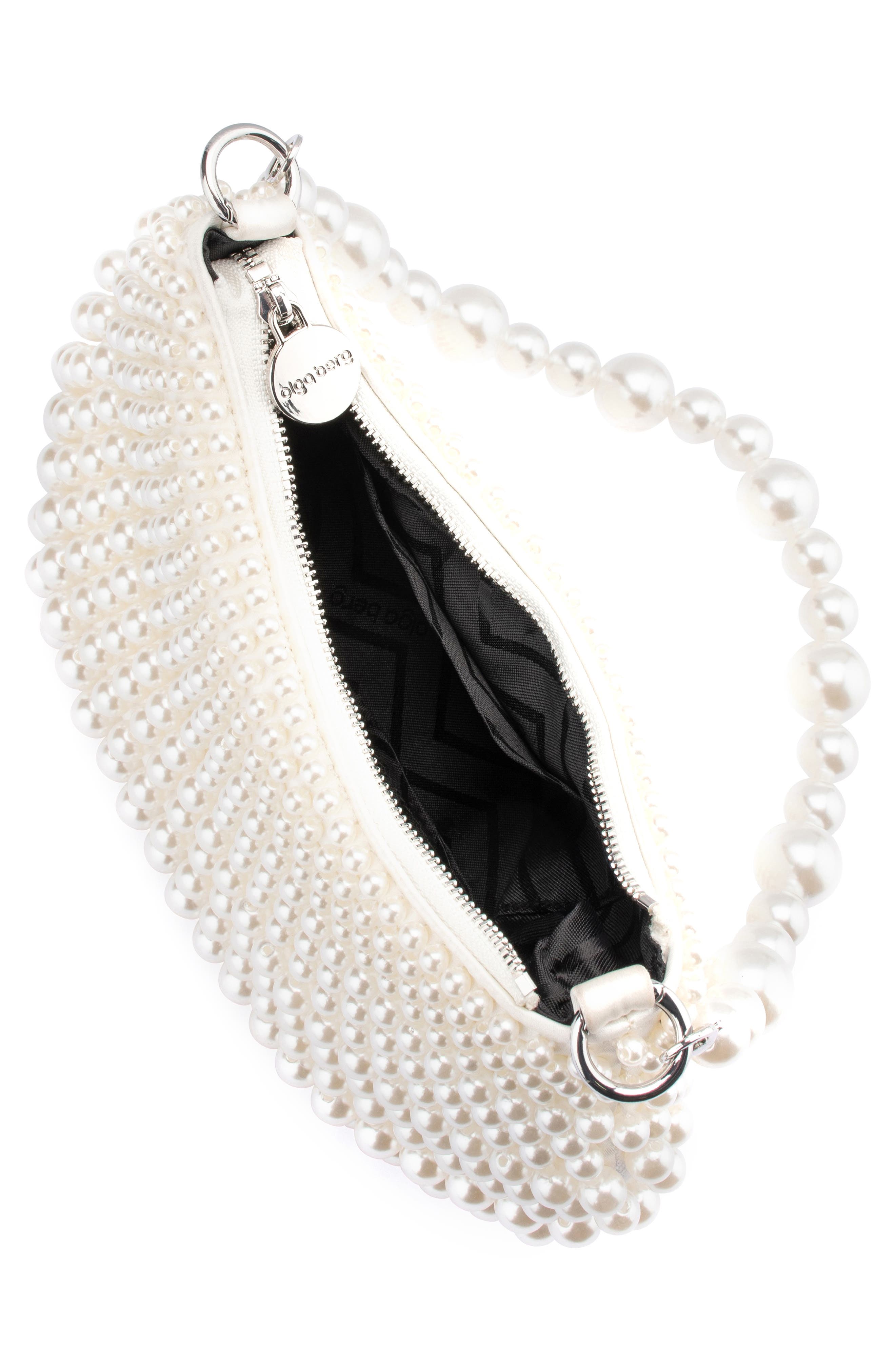 Olga Berg Pia Faux Pearl Croissant Bag, Alternate, color, Pearl