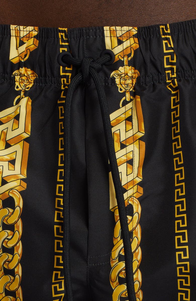Versace Chain Print Swim Trunks, Alternate, color,