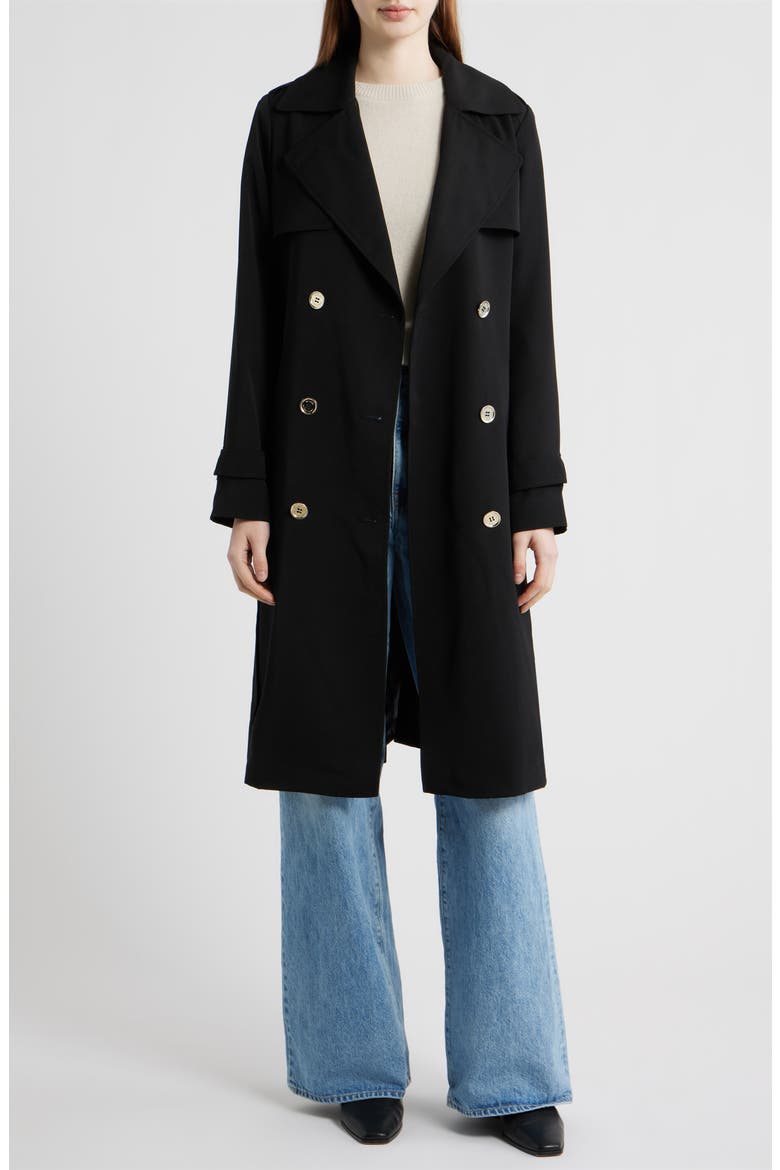 Drapey Tie Waist Trench Coat, Alternate, color, BLACK