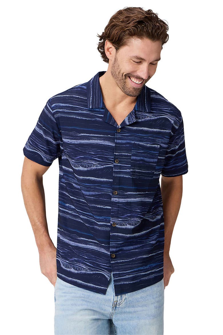 Men's The Cabana Button Up, Main, color, Deep Navy Breaking Waves