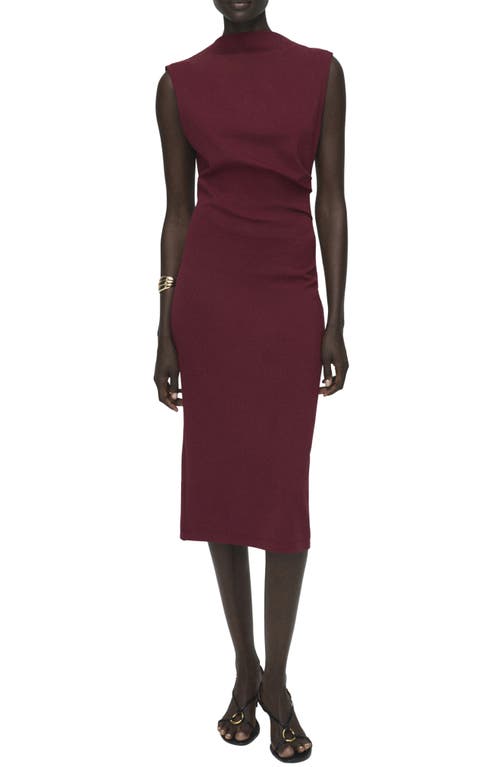 Mango Ruched Sleeveless Midi Dress In Brown
