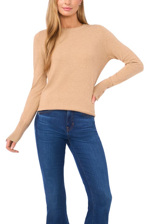 Button Cuff Crewneck Sweater (Regular & Petite)