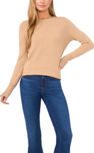 Halogen® Button Cuff Crewneck Sweater